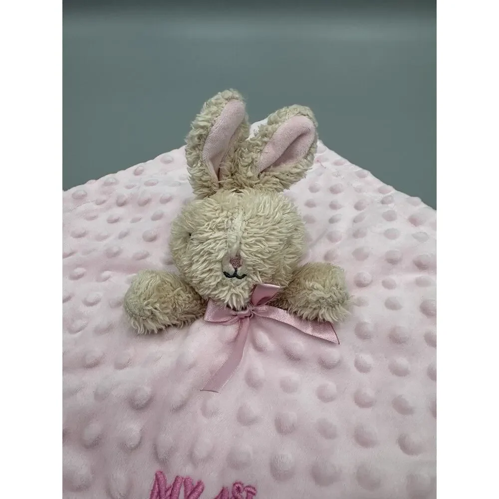 Walmart My 1st Easter Tan Bunny Pink Lovey Baby Security Blanket Minky Dots